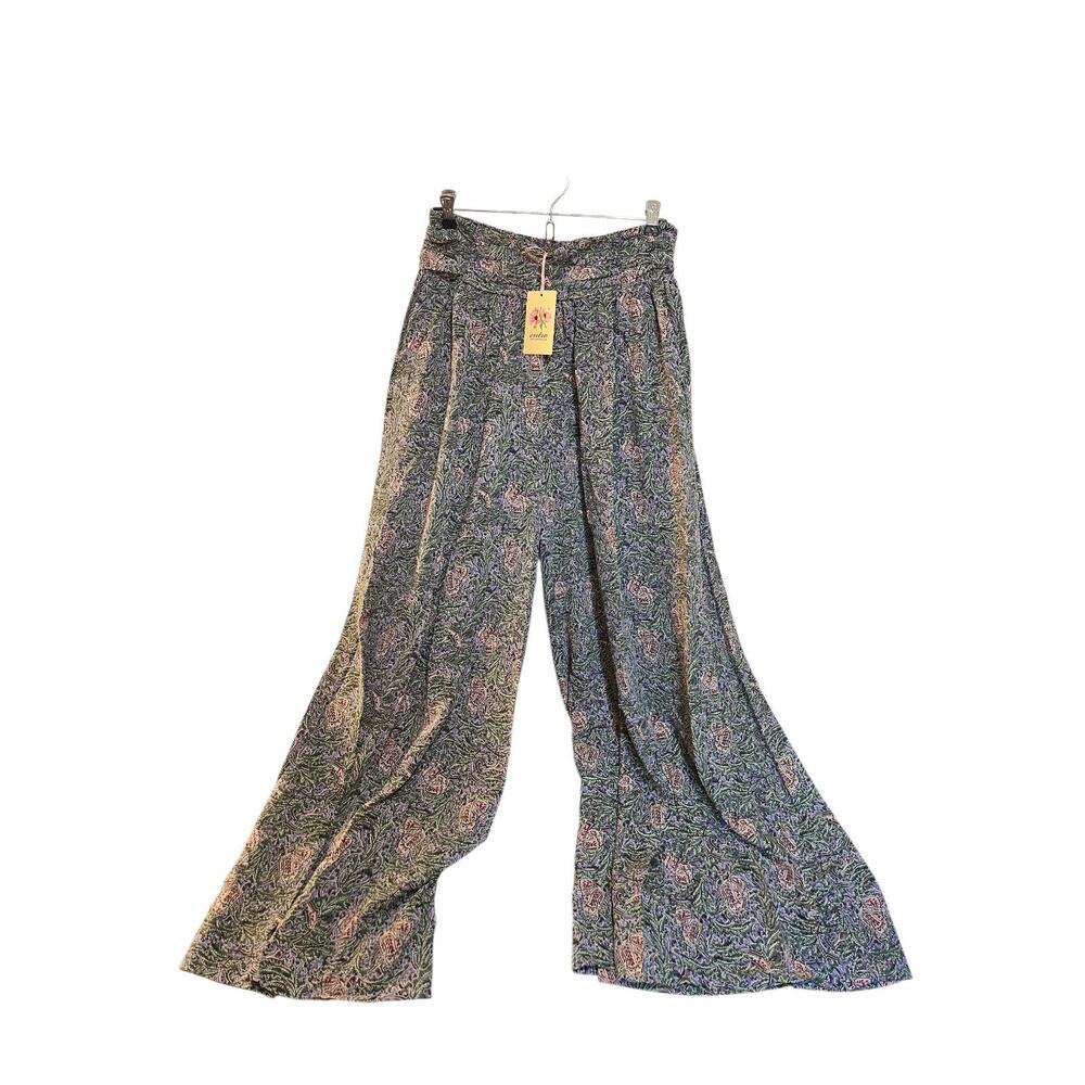 Entro Women's Floral Wide-Leg Pants Size Medium Boho Hippie Ultra Flare Flowy